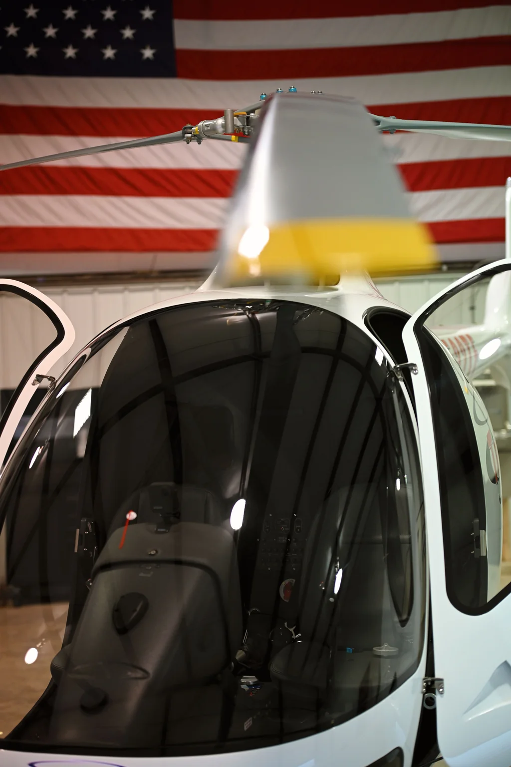 Front view into a Guimbal Cabri G2 helicopter cockpit at TruFlight Academy