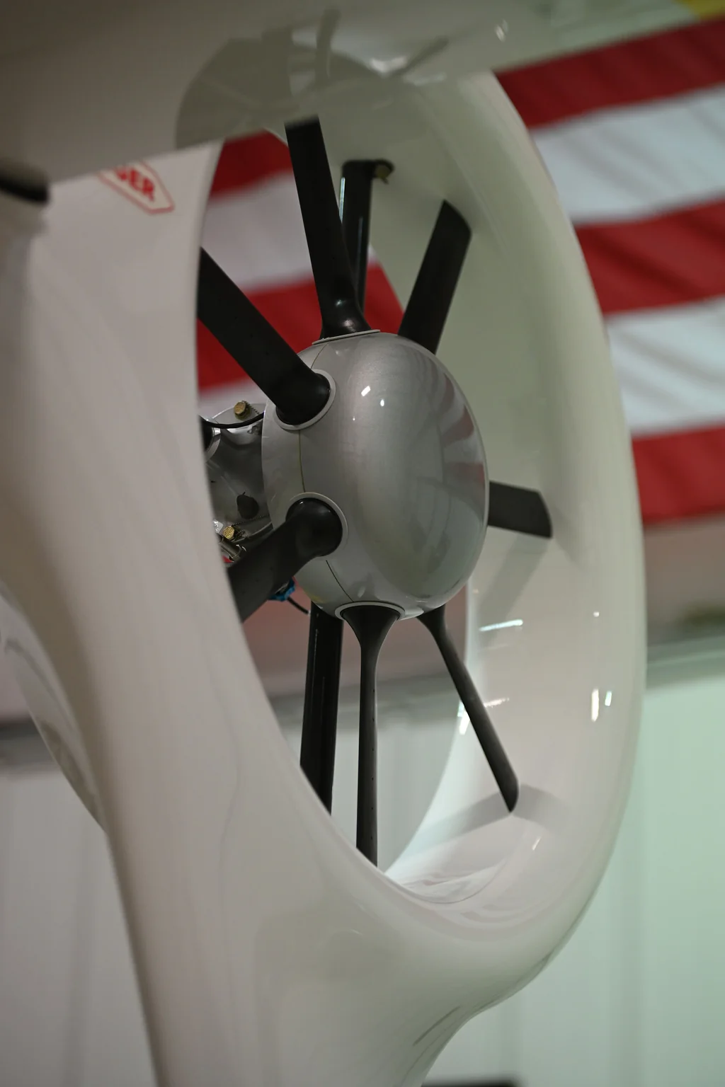 Close view of a Guimbal Cabri G2 tail rotor and surrounding components